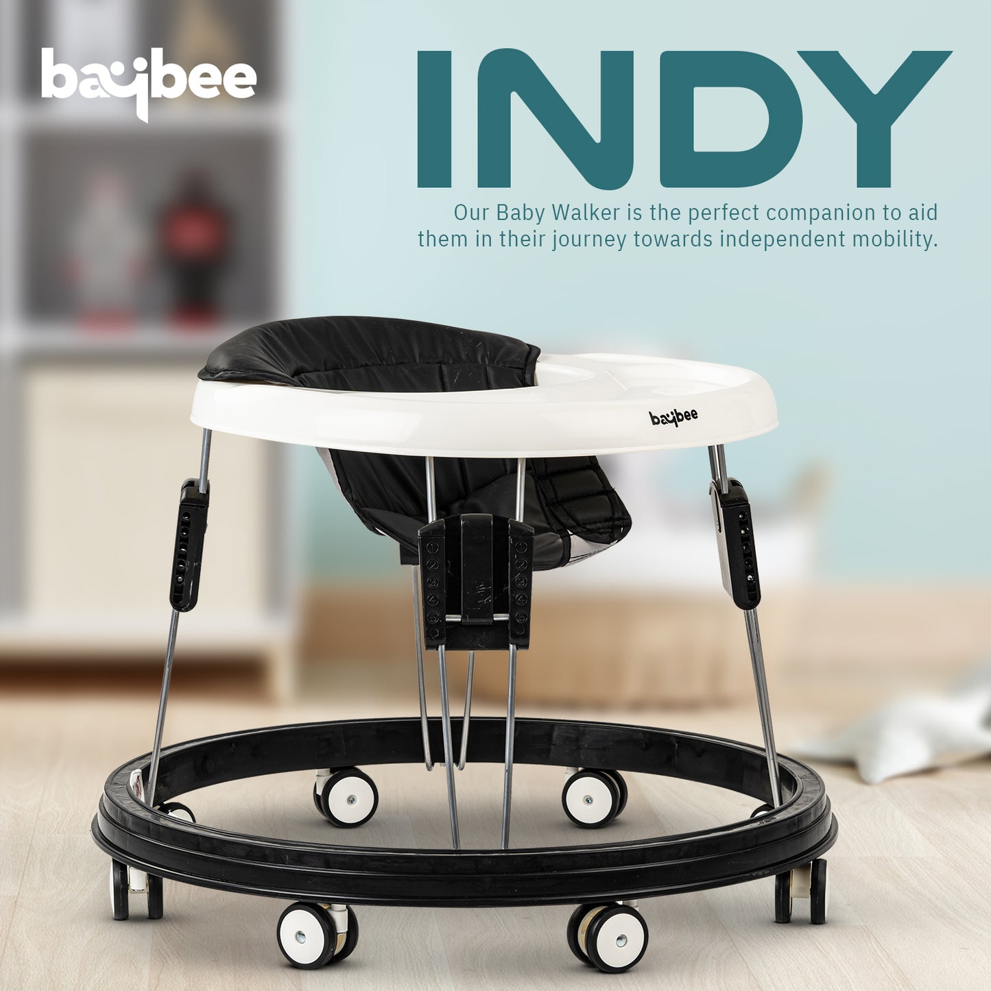 Baybee Indy Round Kids Walker for Baby with 5 Adjustable Height, Food Tray & PU Leather Seat