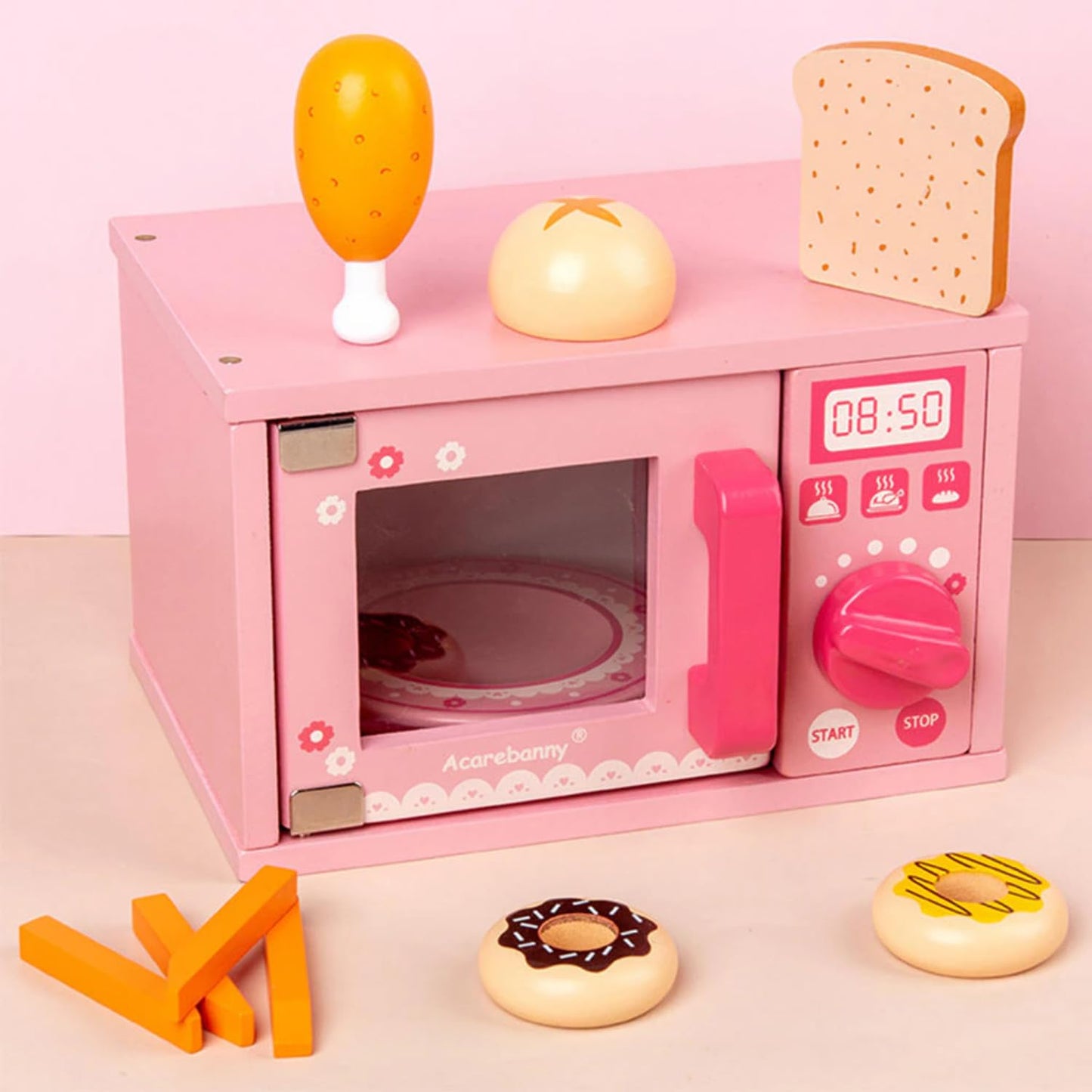 Baybee Mini Wooden Microwave Playset with Play Food Cooking Toys Oven Plaything Kitchen Pretend Play Toy Kitchen Montessori Toys