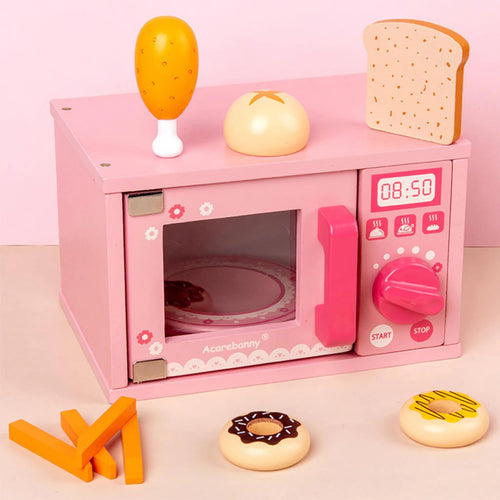 Baybee Mini Wooden Microwave Playset with Play Food Cooking Toys Oven Plaything Kitchen Pretend Play Toy Kitchen Montessori Toys