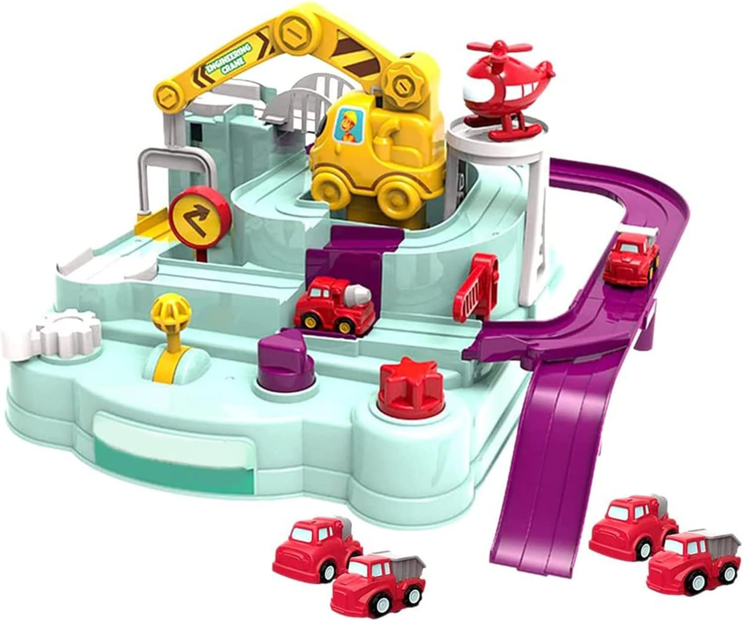 BAYBEE Adventure Rescue Truck Toy Set for Kids, Mechanical linkage Rail Car Race Track Parking Interactive Preschool Educational Toys