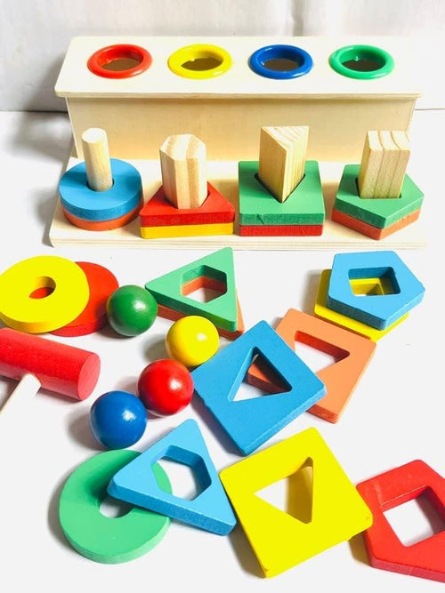 Baybee Wooden Hammer Case Toy Knock Pounding Bench for Kids with With Geometric Shape Sorting, Early Educational Activity Toy