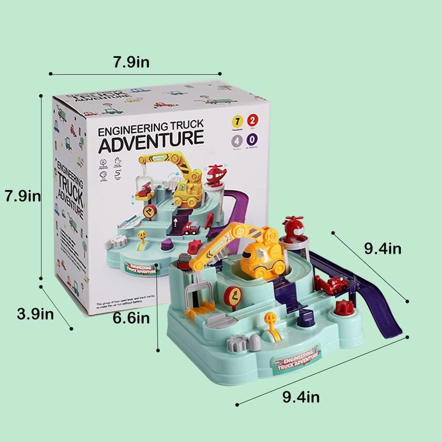 BAYBEE Adventure Rescue Truck Toy Set for Kids, Mechanical linkage Rail Car Race Track Parking Interactive Preschool Educational Toys