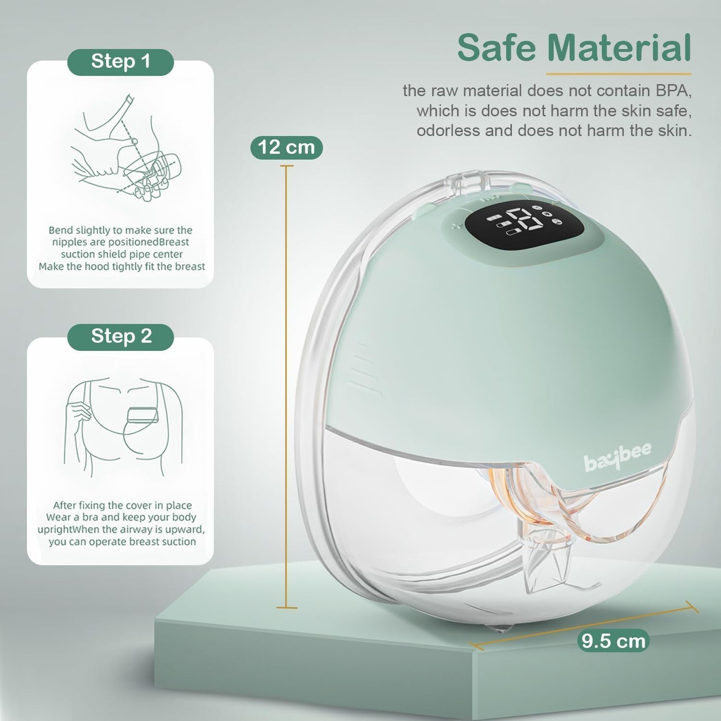 Baybee Wearable Electric Breast Pump, Automatic Breast Pump with 3 Phase Pumping Modes, 150ml Storage, 3 Modes & 9 Level Suction
