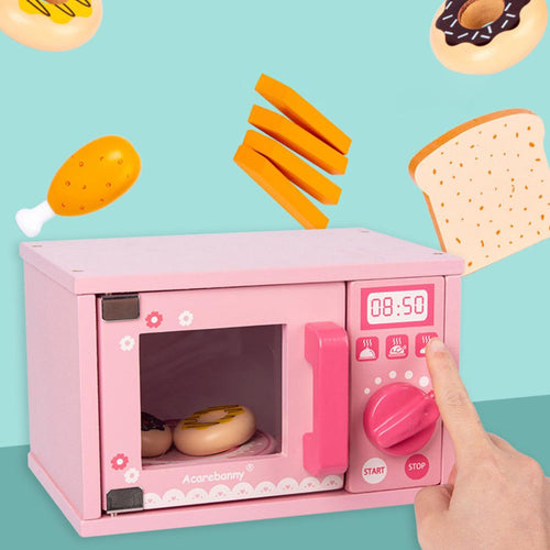 Baybee Mini Wooden Microwave Playset with Play Food Cooking Toys Oven Plaything Kitchen Pretend Play Toy Kitchen Montessori Toys