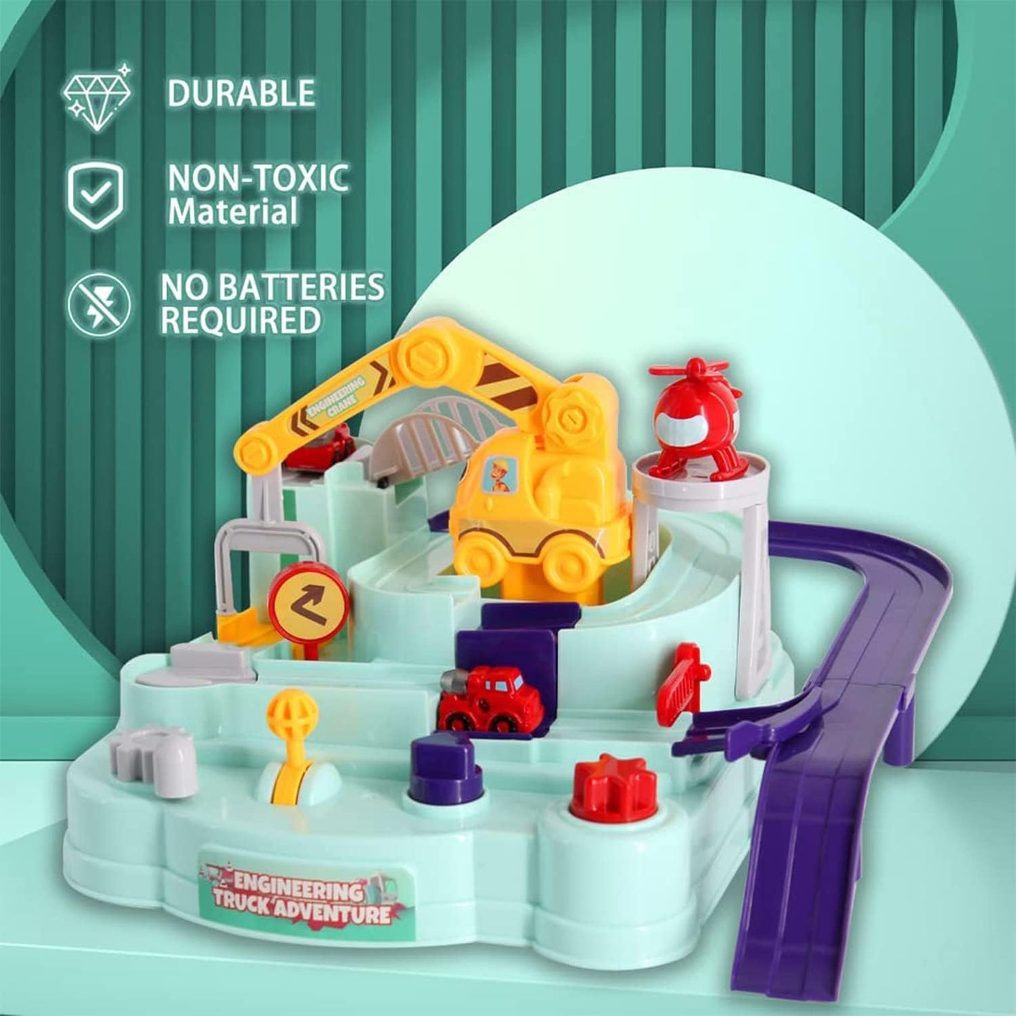 BAYBEE Adventure Rescue Truck Toy Set for Kids, Mechanical linkage Rail Car Race Track Parking Interactive Preschool Educational Toys