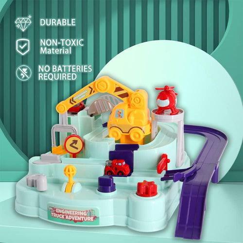 BAYBEE Adventure Rescue Truck Toy Set for Kids, Mechanical linkage Rail Car Race Track Parking Interactive Preschool Educational Toys