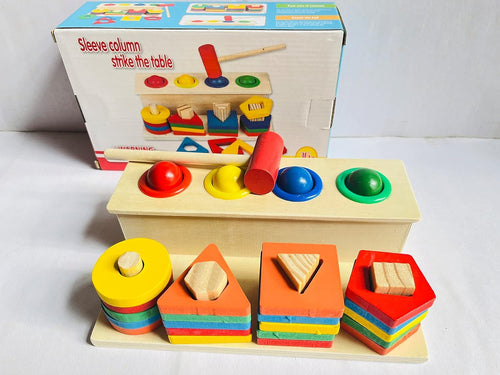 Baybee Wooden Hammer Case Toy Knock Pounding Bench for Kids with With Geometric Shape Sorting, Early Educational Activity Toy