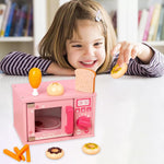 Baybee Mini Wooden Microwave Playset with Play Food Cooking Toys Oven Plaything Kitchen Pretend Play Toy Kitchen Montessori Toys