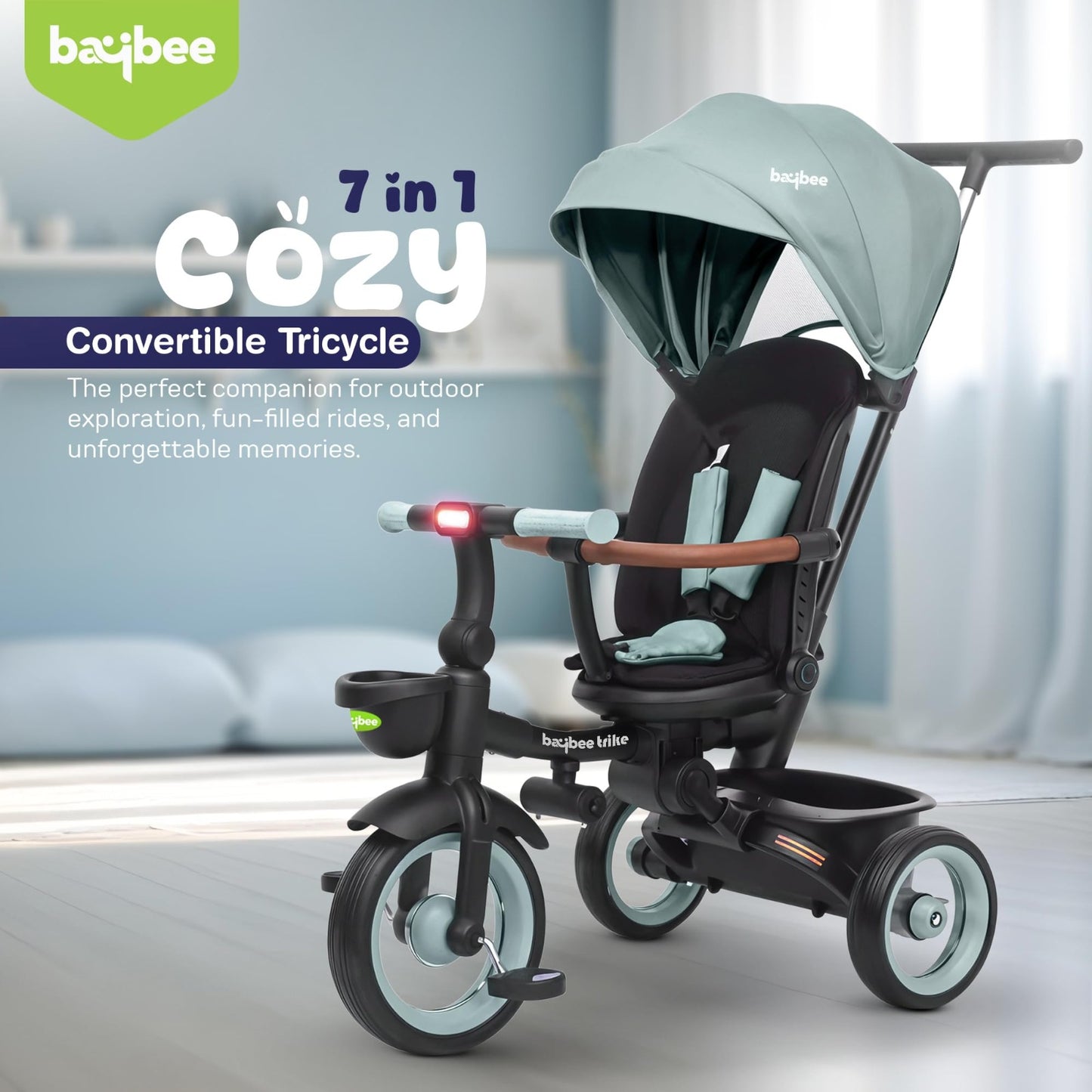 Baybee Cozy 7-in-1 Convertible Tricycle with Canopy & Parental Handle