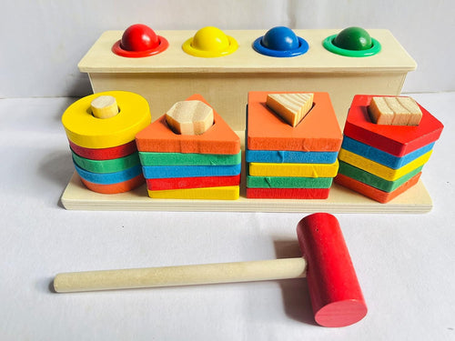 Baybee Wooden Hammer Case Toy Knock Pounding Bench for Kids with With Geometric Shape Sorting, Early Educational Activity Toy