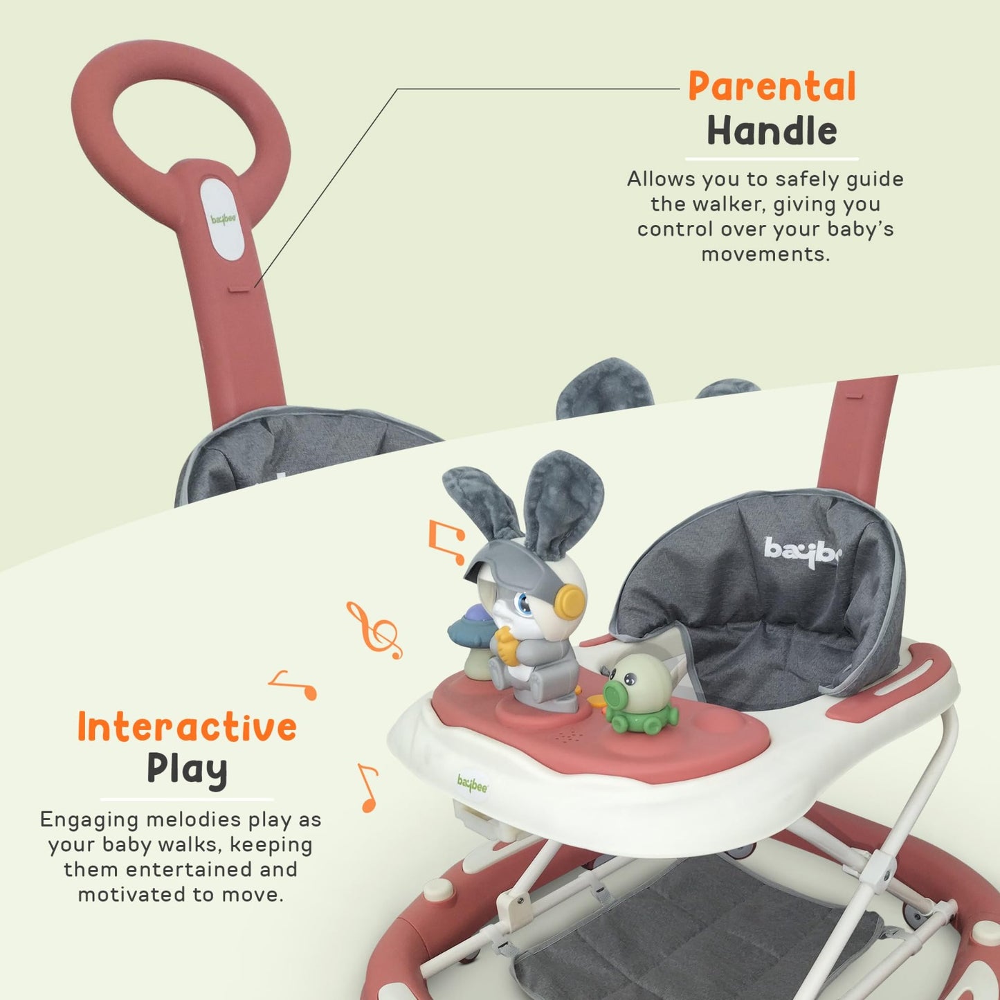 Baybee 3 IN 1 Baby Walker Cum Rocker, Activity Walker for Baby with 3 Height Adjustable & Parental Push Handle & Musical Bar