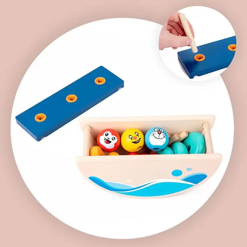 Baybee Wooden see saw Stacking Toys for Kids, Montessori Building Blocks Toy with 9 Colourful Rings, Learning Educational Game Pretend Play Set