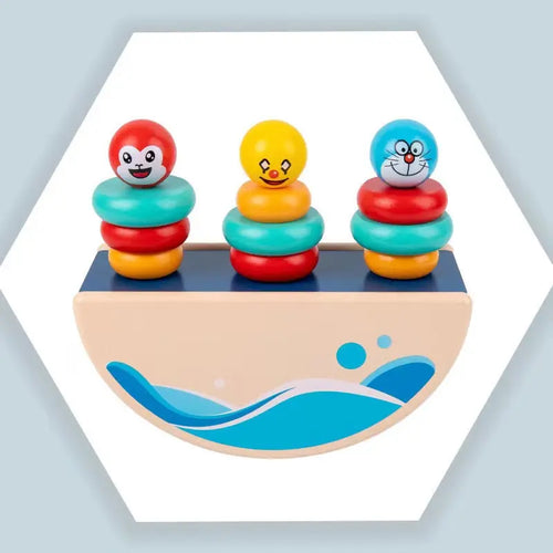 Baybee Wooden see saw Stacking Toys for Kids, Montessori Building Blocks Toy with 9 Colourful Rings, Learning Educational Game Pretend Play Set