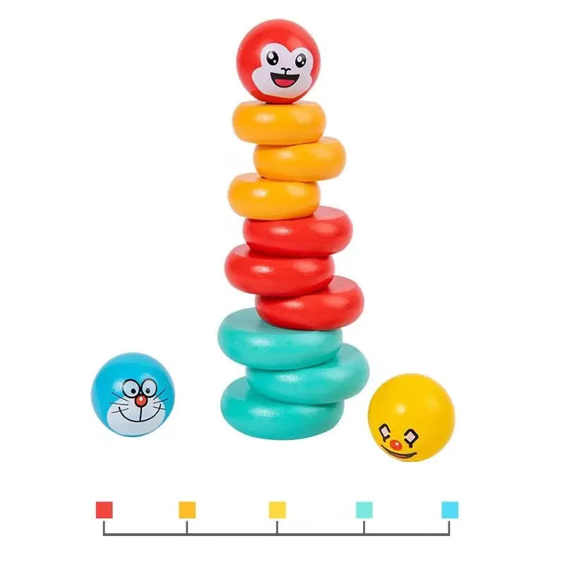 Baybee Wooden see saw Stacking Toys for Kids, Montessori Building Blocks Toy with 9 Colourful Rings, Learning Educational Game Pretend Play Set