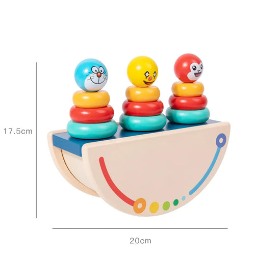 Baybee Wooden see saw Stacking Toys for Kids, Montessori Building Blocks Toy with 9 Colourful Rings, Learning Educational Game Pretend Play Set