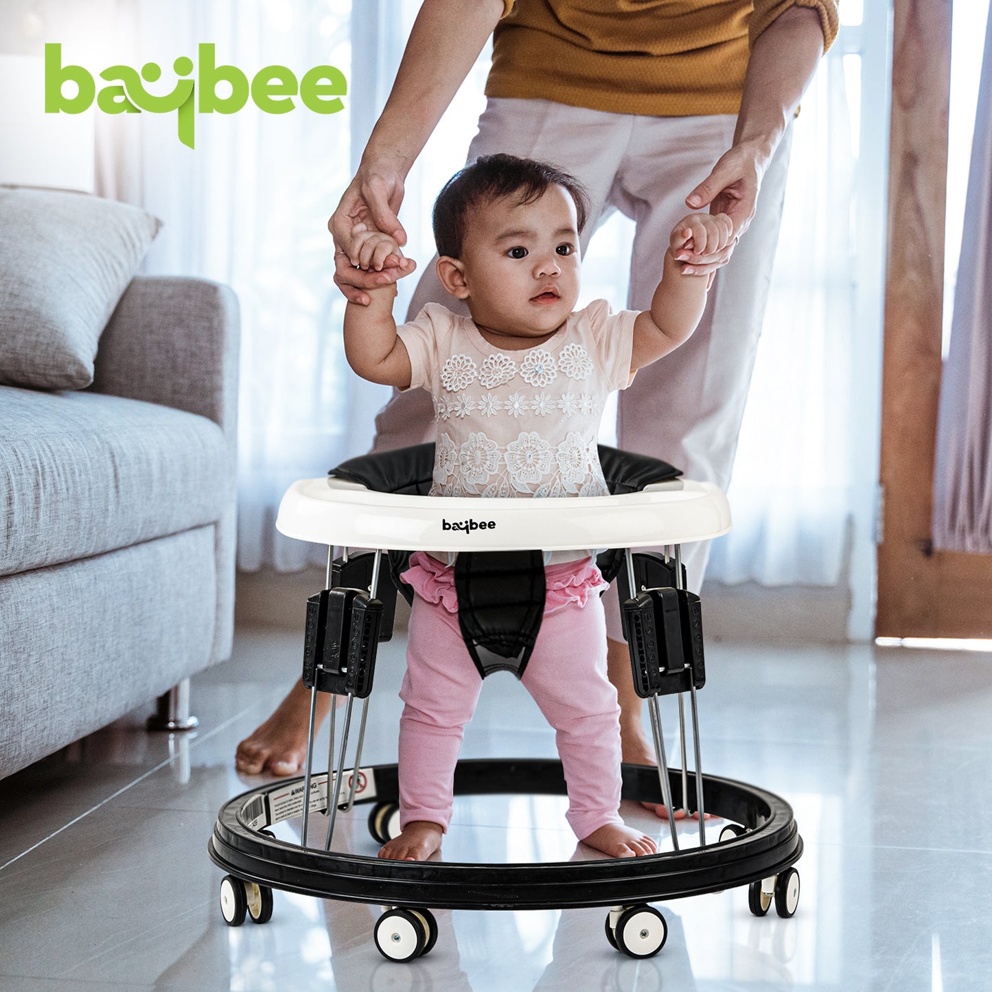 Baybee Indy Round Kids Walker for Baby with 5 Adjustable Height, Food Tray & PU Leather Seat