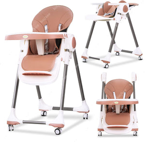 Baybee 3 in 1 Convertible High Chair, Feeding Booster Seat for Kids with Adjustable Height, Footrest, Tray, Wheels, Safety Belt and Cushion