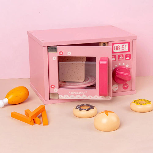 Baybee Mini Wooden Microwave Playset with Play Food Cooking Toys Oven Plaything Kitchen Pretend Play Toy Kitchen Montessori Toys