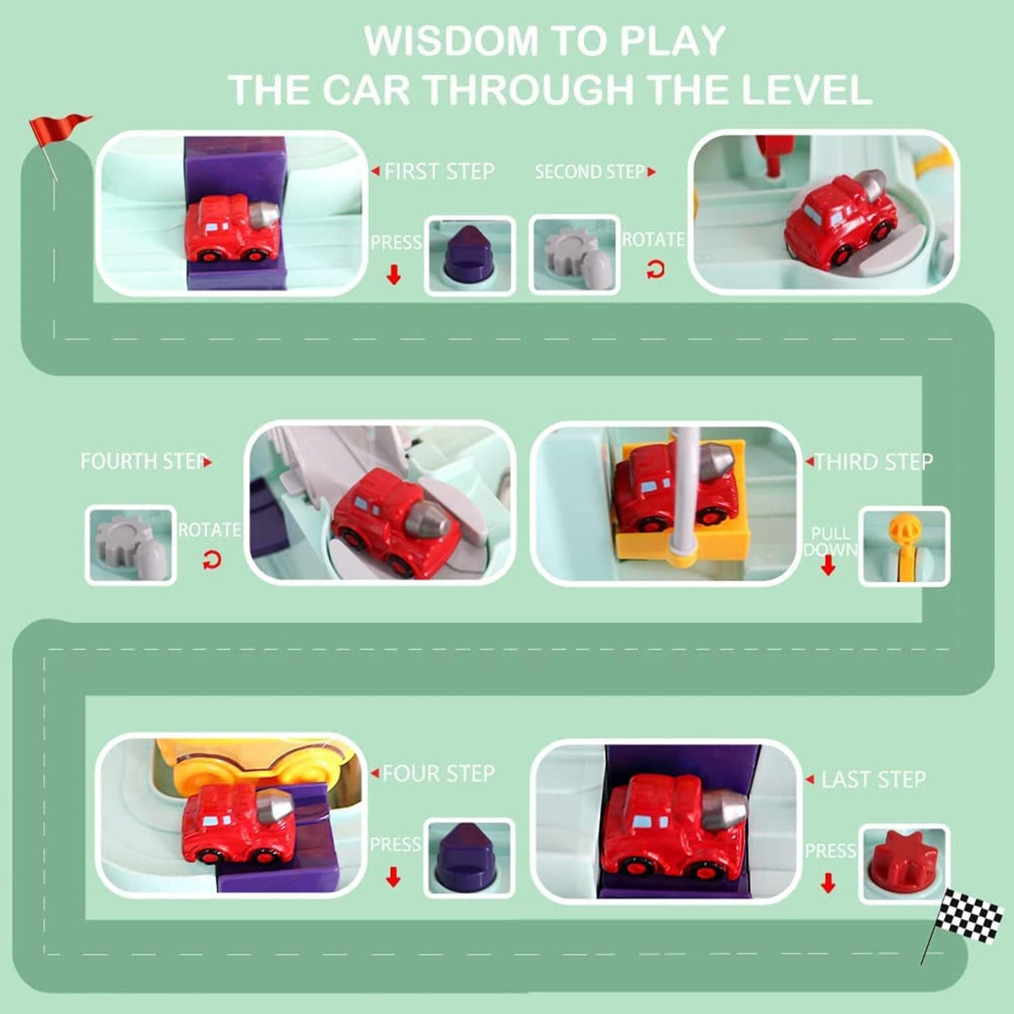 BAYBEE Adventure Rescue Truck Toy Set for Kids, Mechanical linkage Rail Car Race Track Parking Interactive Preschool Educational Toys