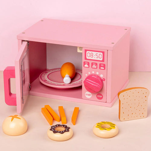 Baybee Mini Wooden Microwave Playset with Play Food Cooking Toys Oven Plaything Kitchen Pretend Play Toy Kitchen Montessori Toys