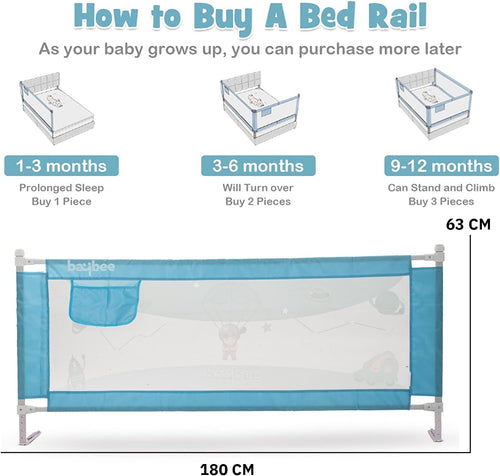 Baybee Bed Rail Guard for Baby – Portable, Adjustable Height, Foldable Safety Fence (180 x 63 cm) – Pack of 1