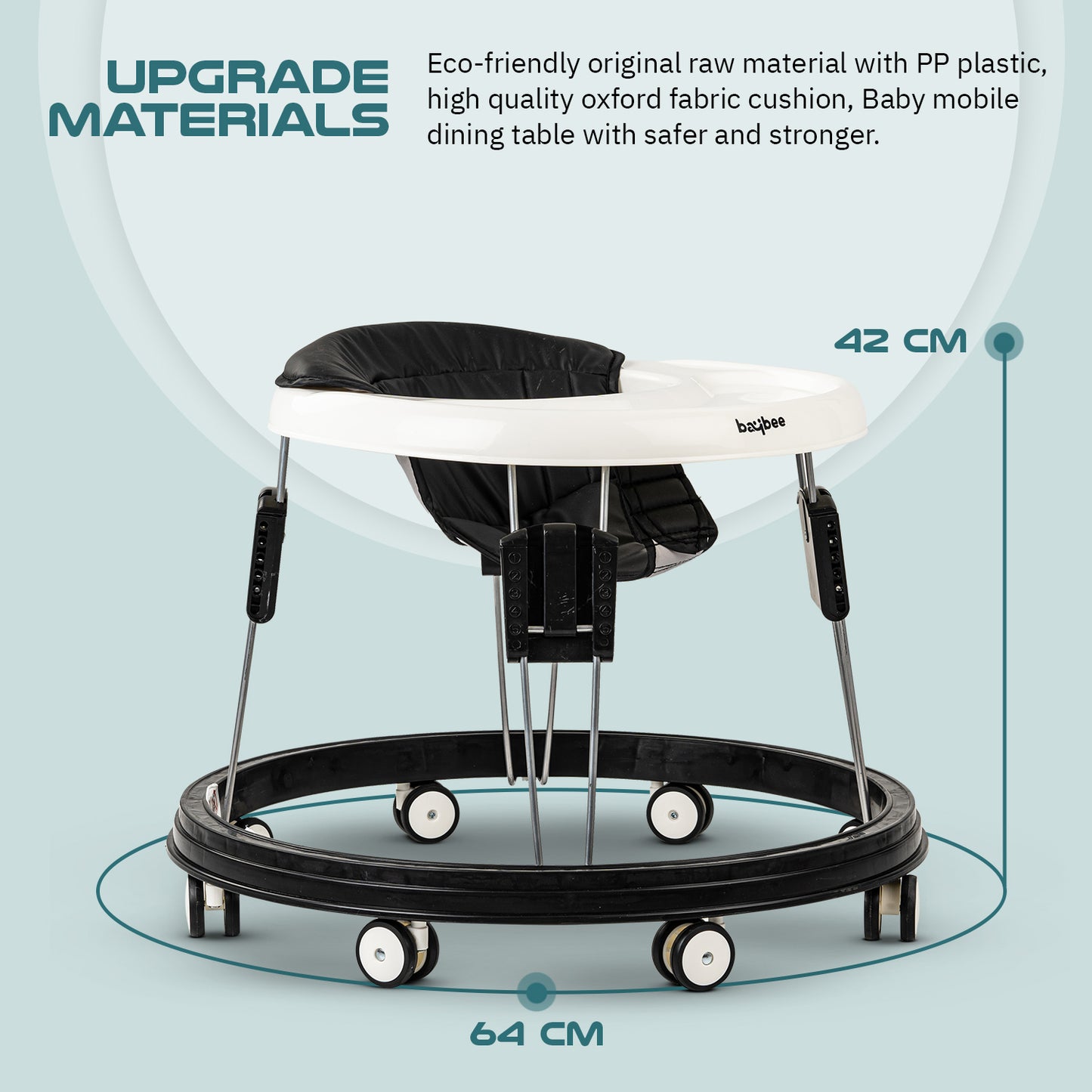 Baybee Indy Round Kids Walker for Baby with 5 Adjustable Height, Food Tray & PU Leather Seat