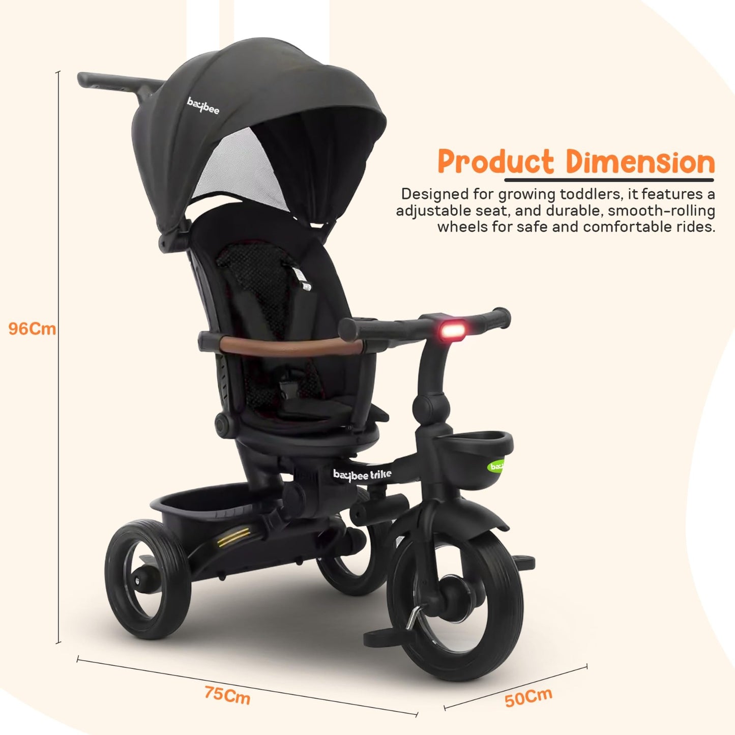 Baybee Cozy 7-in-1 Convertible Tricycle with Canopy & Parental Handle