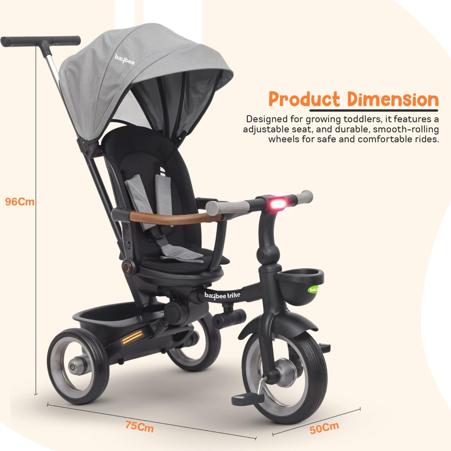 Baybee Cozy 7-in-1 Convertible Tricycle with Canopy & Parental Handle