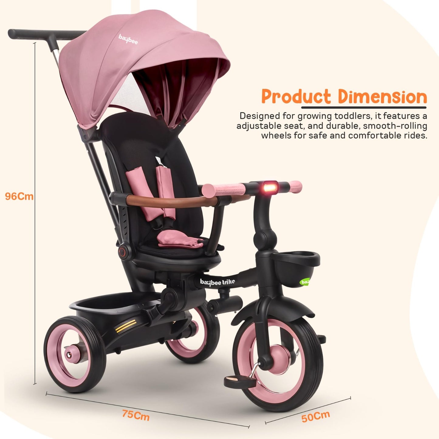 Baybee Cozy 7-in-1 Convertible Tricycle with Canopy & Parental Handle