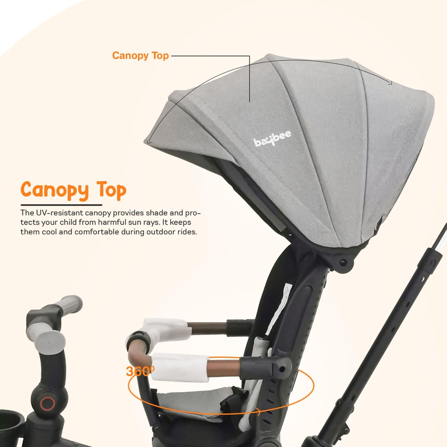 Baybee Cozy 7-in-1 Convertible Tricycle with Canopy & Parental Handle