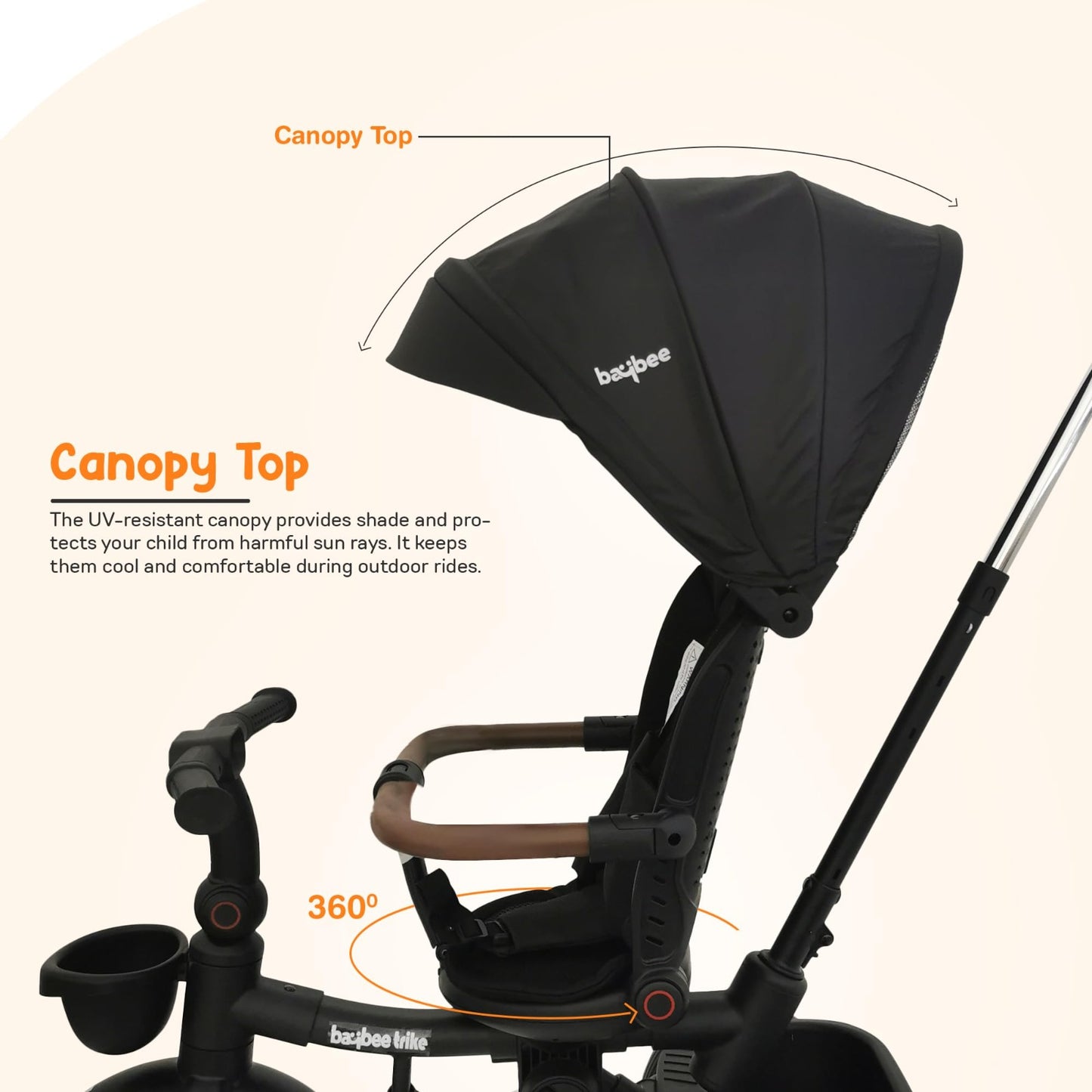 Baybee Cozy 7-in-1 Convertible Tricycle with Canopy & Parental Handle