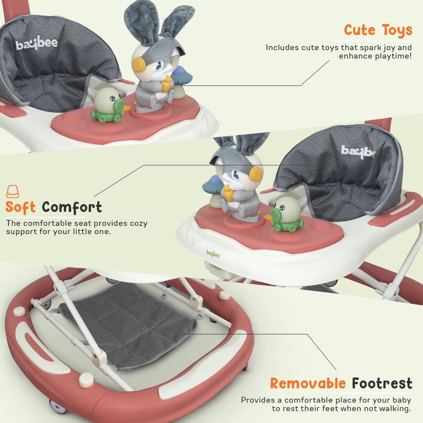 Baybee 3 IN 1 Baby Walker Cum Rocker, Activity Walker for Baby with 3 Height Adjustable & Parental Push Handle & Musical Bar