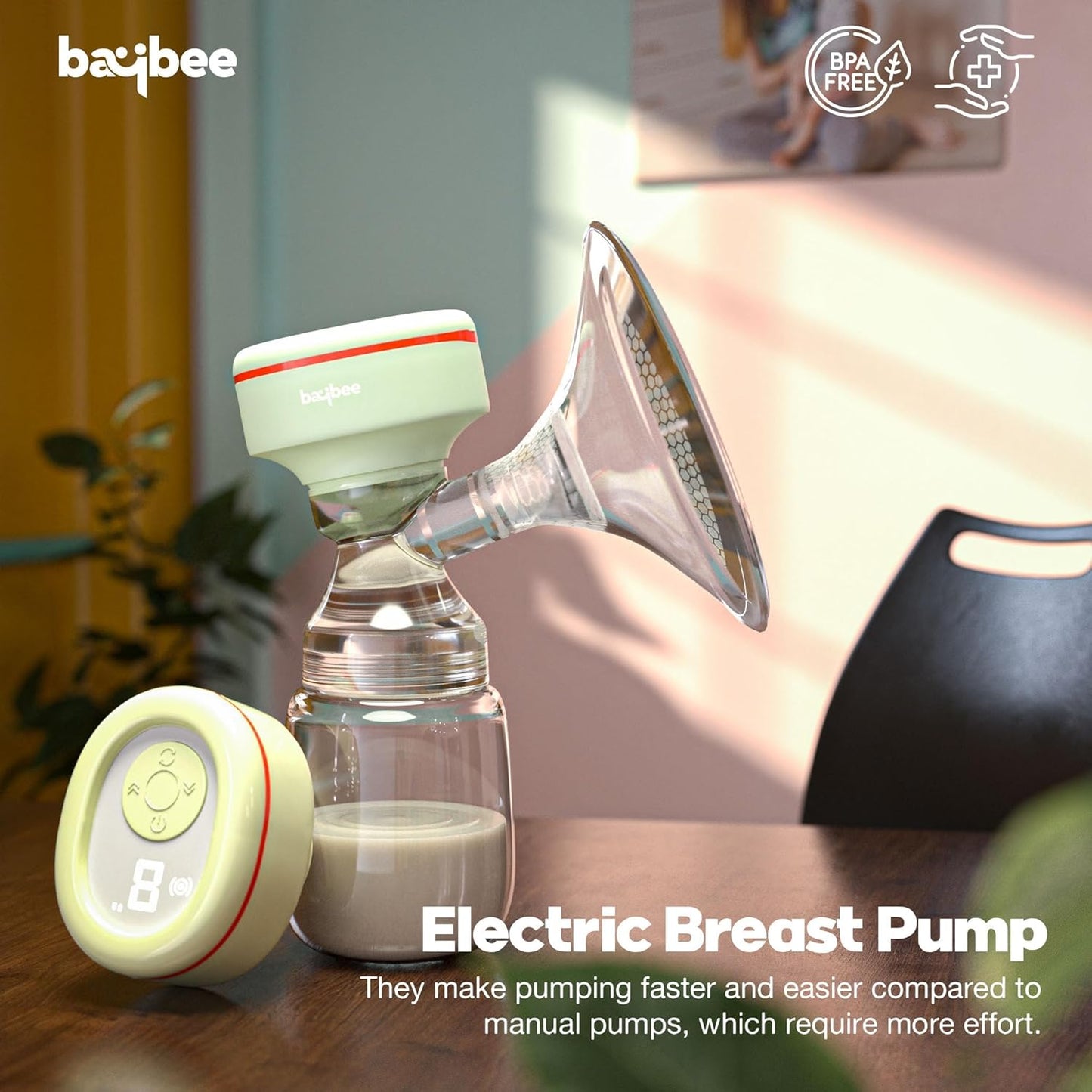 Baybee Mivac Electric Breast Pump, Automatic Breast Pump with LED Display, 4 Modes, 9 Suction Levels & Massage Function