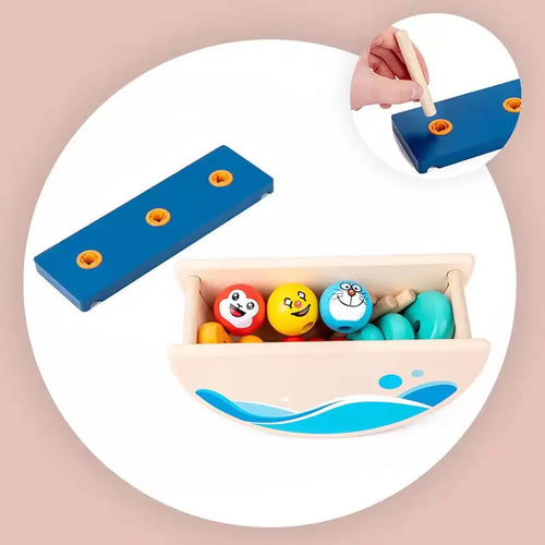 Baybee Wooden see saw Stacking Toys for Kids, Montessori Building Blocks Toy with 9 Colourful Rings, Learning Educational Game Pretend Play Set