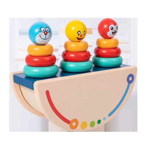 Baybee Wooden see saw Stacking Toys for Kids, Montessori Building Blocks Toy with 9 Colourful Rings, Learning Educational Game Pretend Play Set